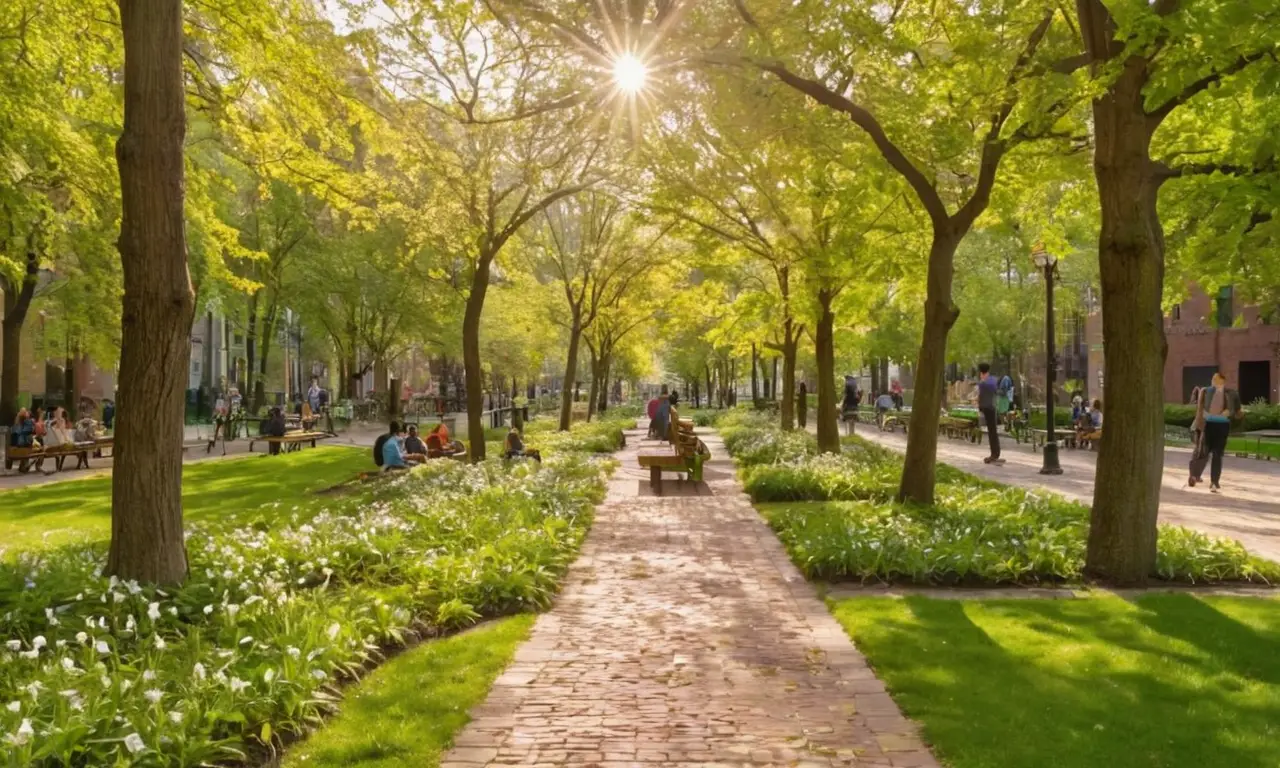 Parque urbano vibrante que equilibra naturaleza y ciudad