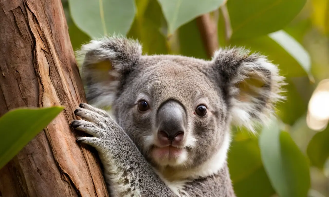 Koala en un eucalipto bajo luz suave