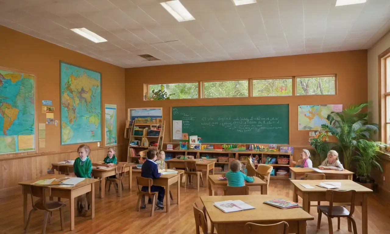 Aula vibrante con niños y aprendizaje activo