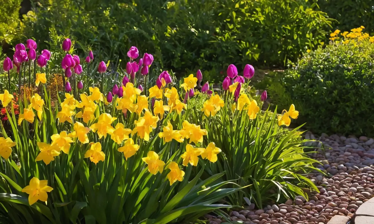 Flores bulbosas vibrantes en jardín soleado