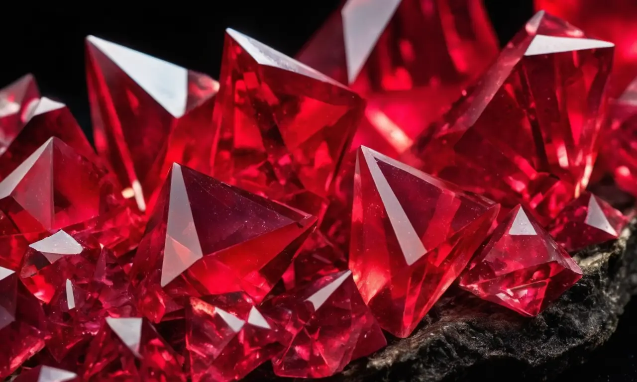 Cristales rojos brillantes sobre fondo oscuro