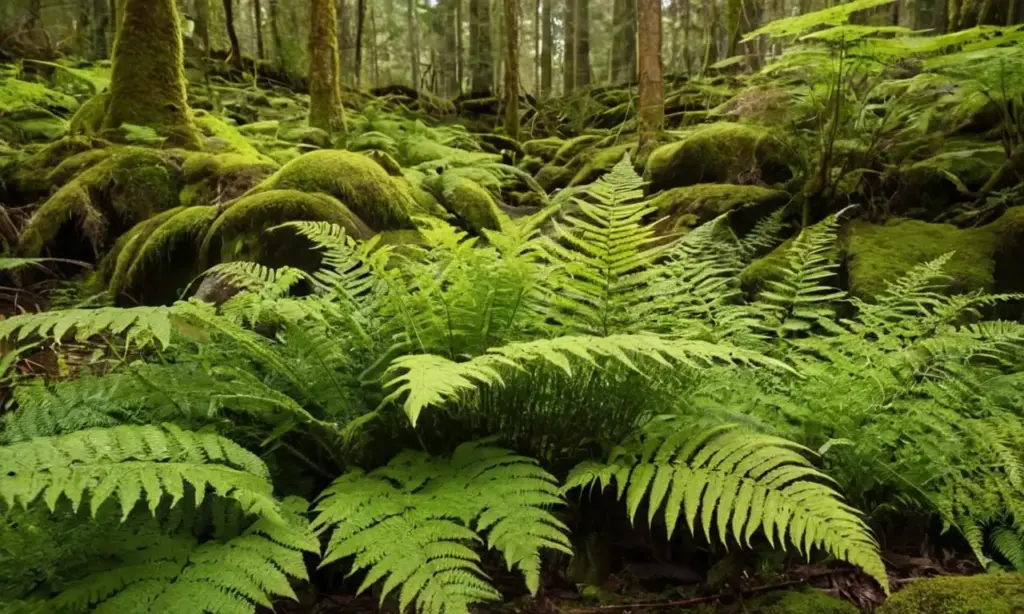 Ferns y musgo en un bosque sereno