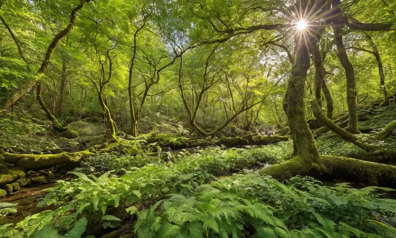 Bosque verde, luz filtrada, naturaleza en armonía