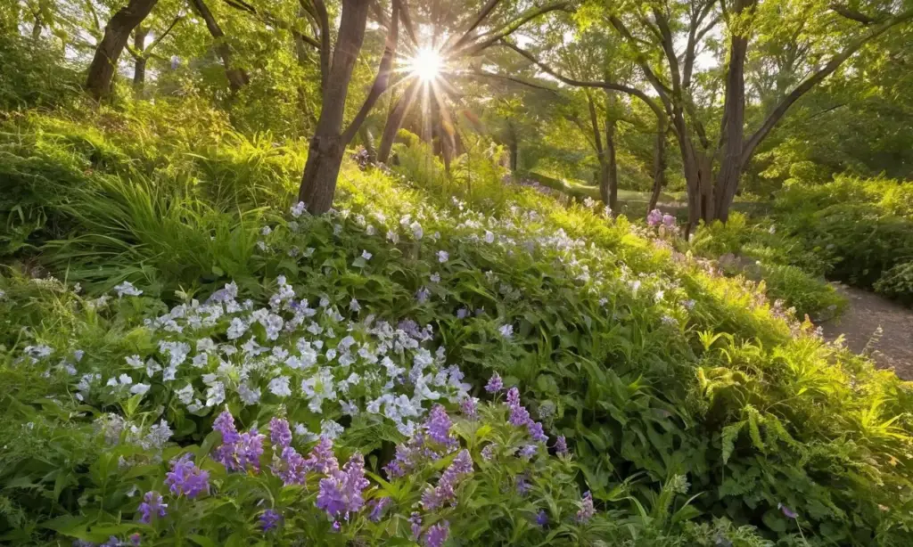 Escena floral vibrante y detallada en jardín