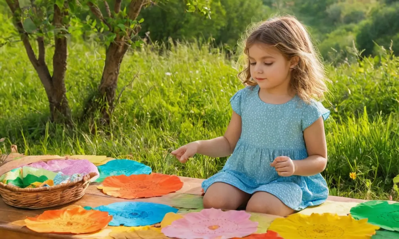 Paisaje vibrante con niño intrigado y elementos naturales