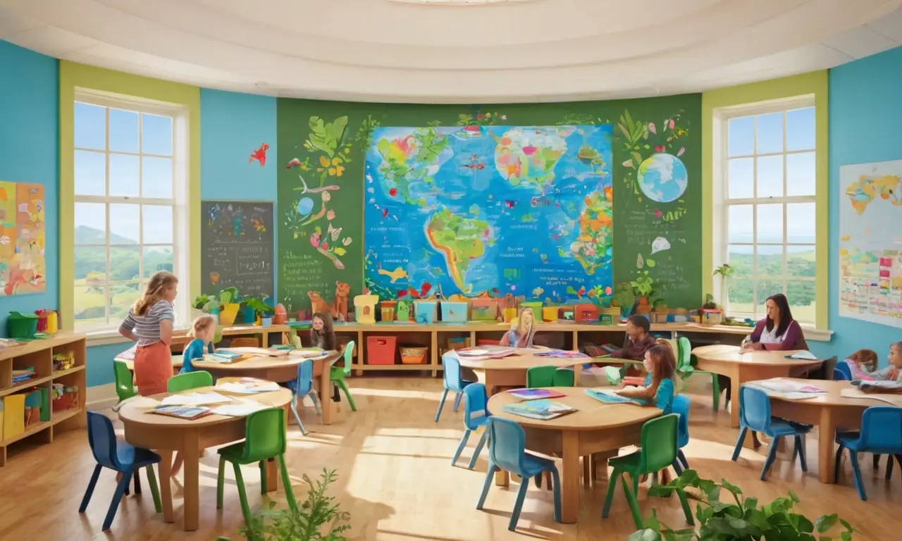 Aula vibrante llena de aprendizaje y curiosidad
