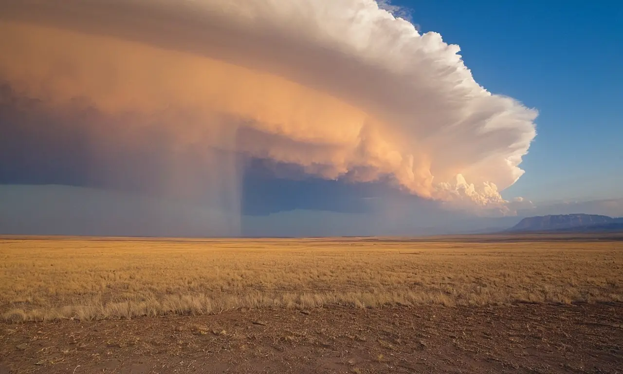 Cielo azul con nubes y tierra seca