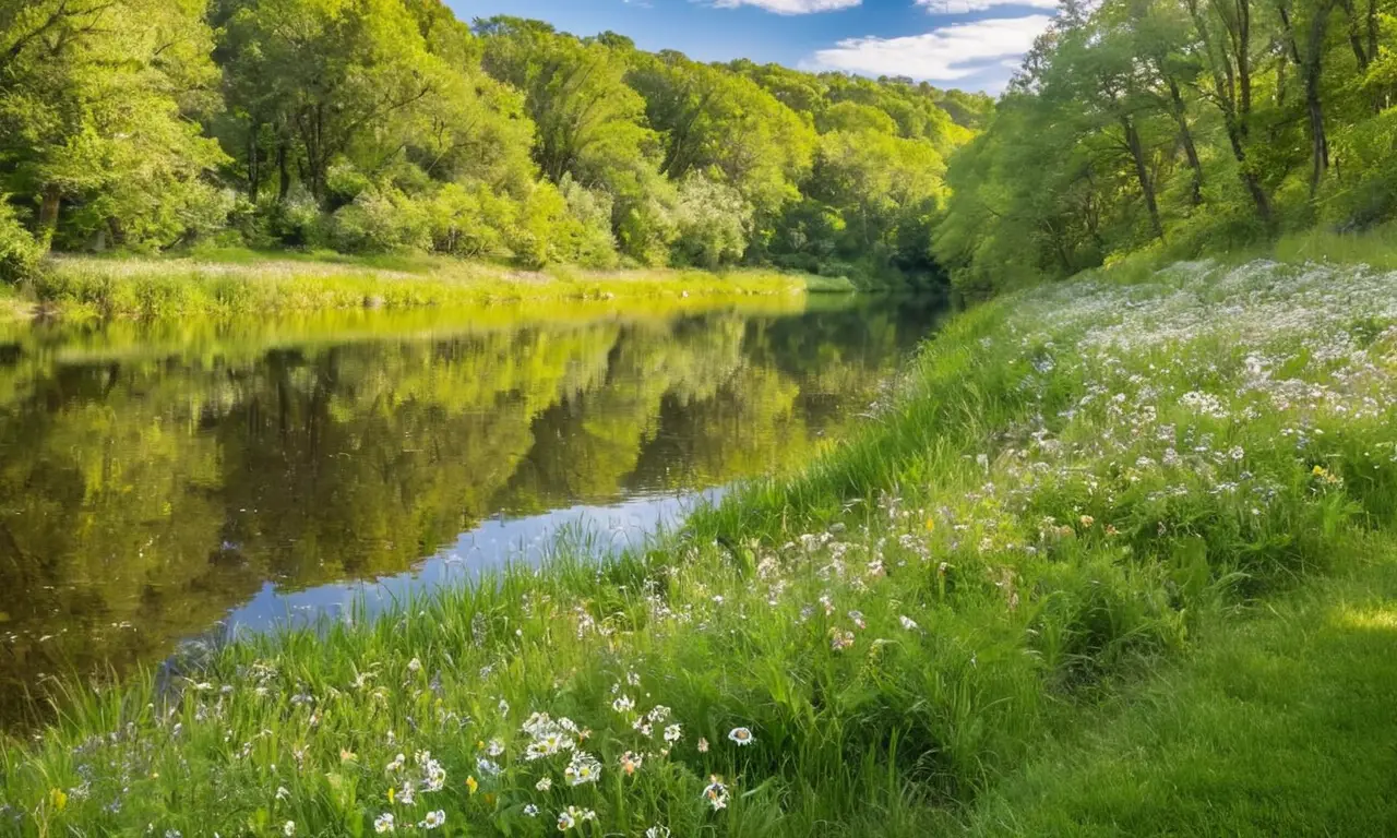 Naturaleza vibrante con ríos y colinas
