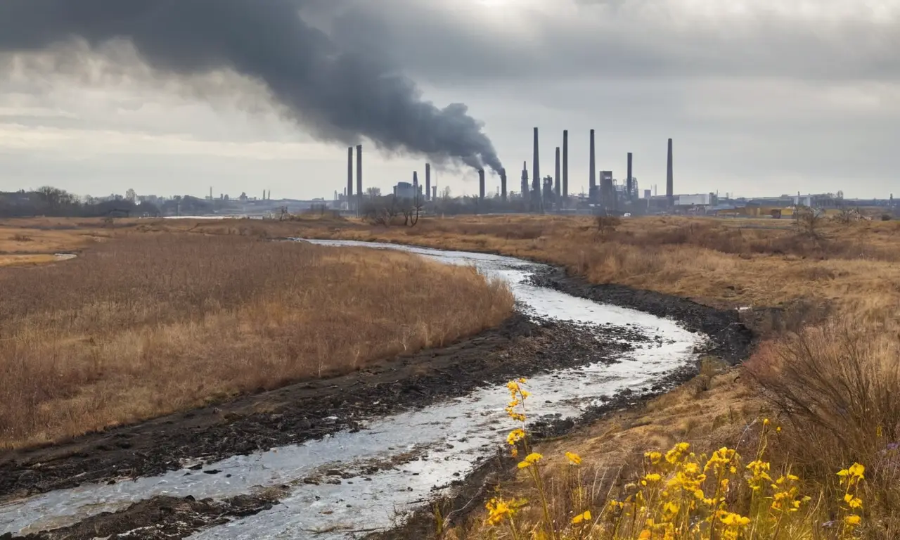 Paisaje industrial descuidado y contaminado