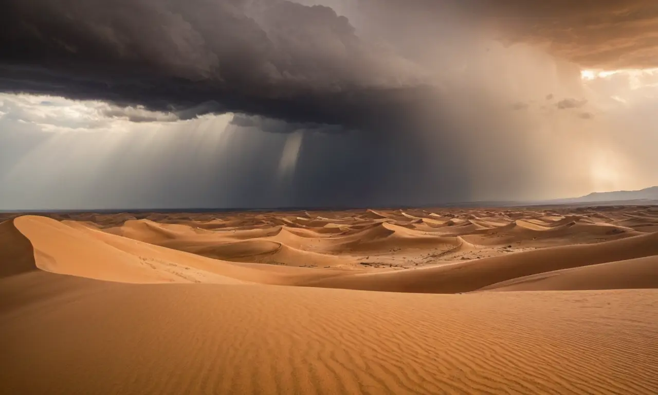 Desierto caótico y turbulento bajo tormenta