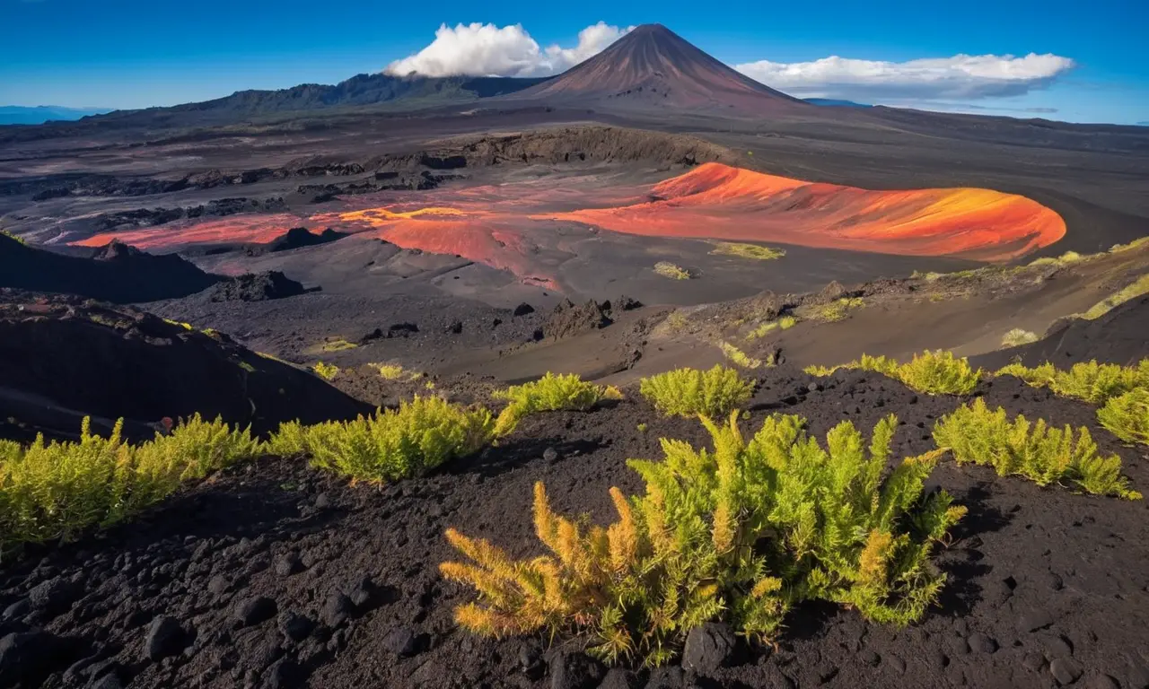 Paisaje volcánico vibrante y dramático
