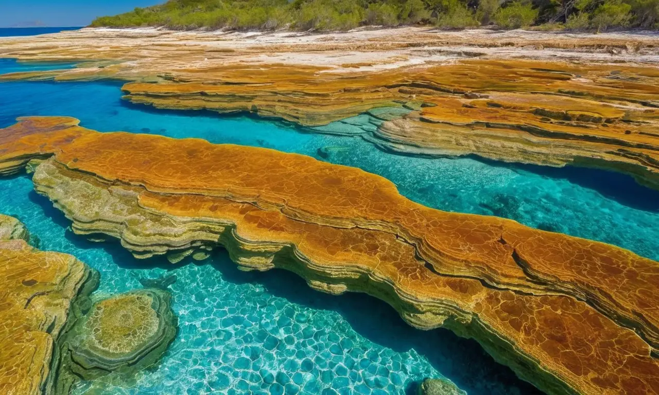 Aguas turquesas con stromatolitas y tranquilidad