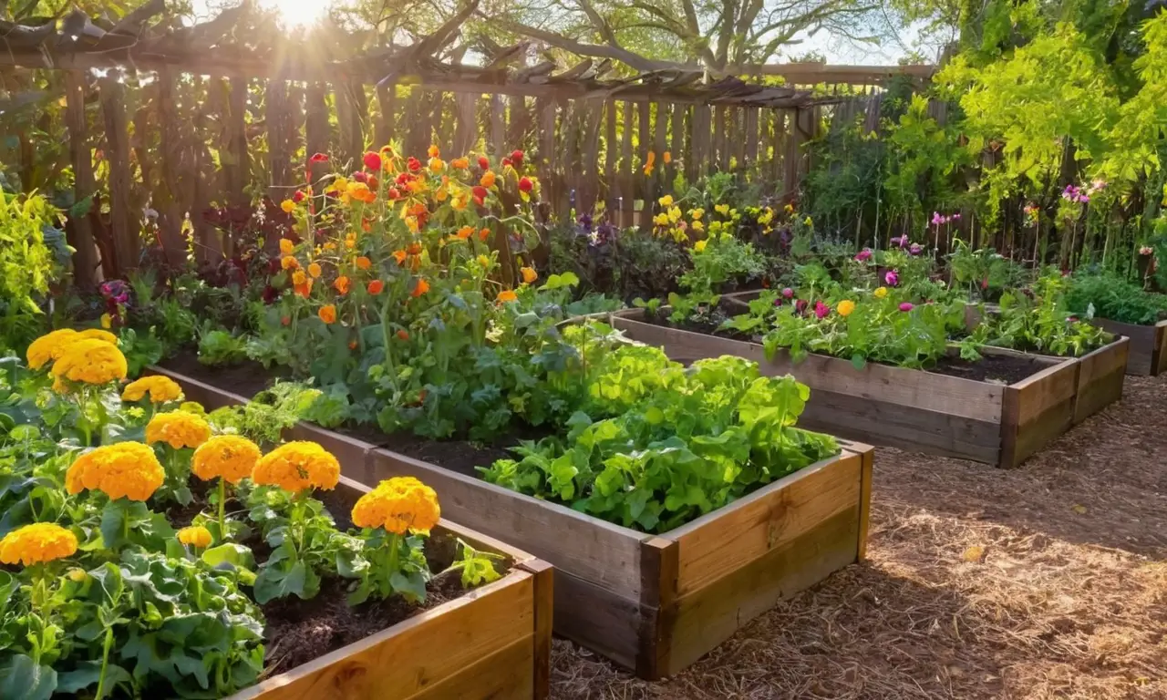 Jardín productivo y vibrante lleno de vida