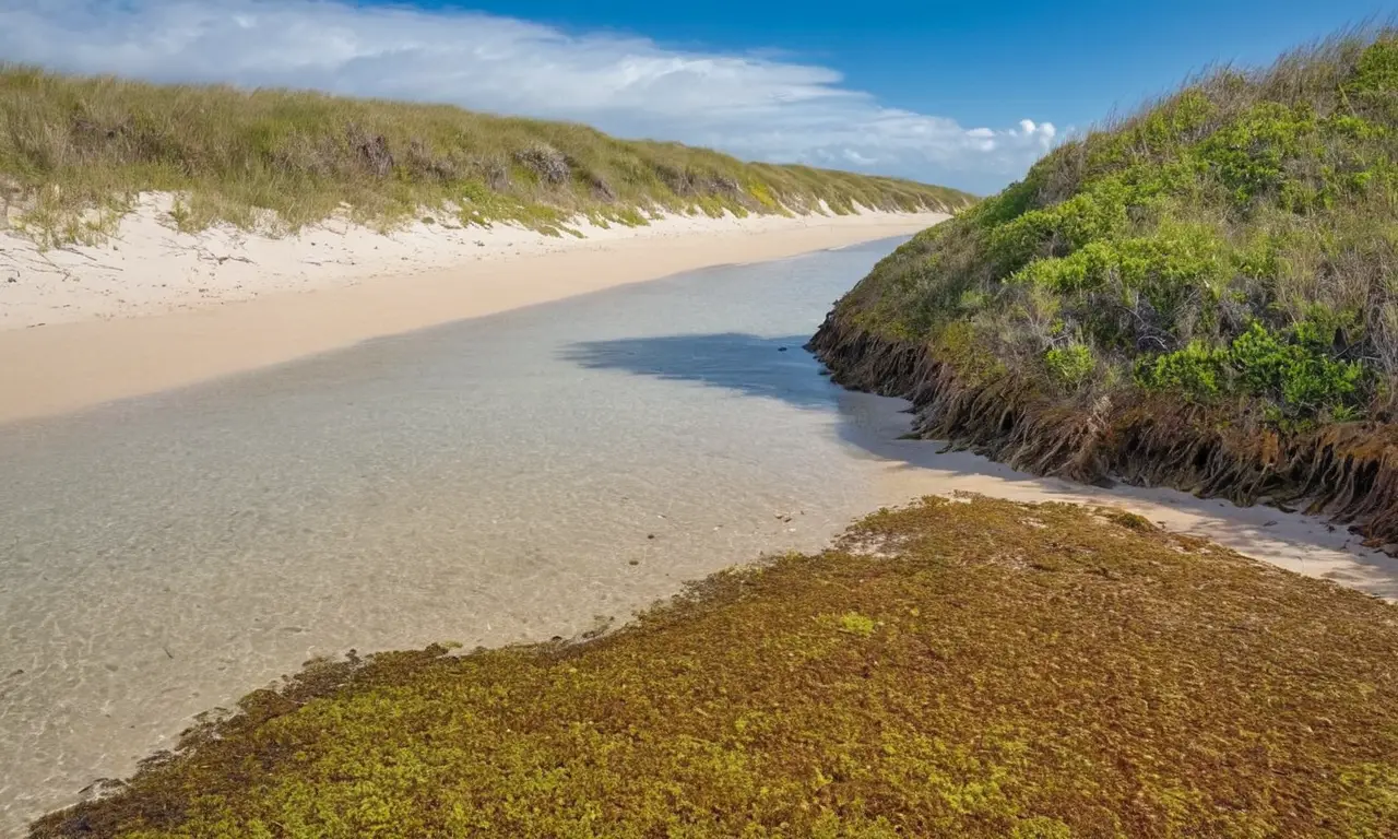 Hermosa playa con naturaleza vibrante y vida
