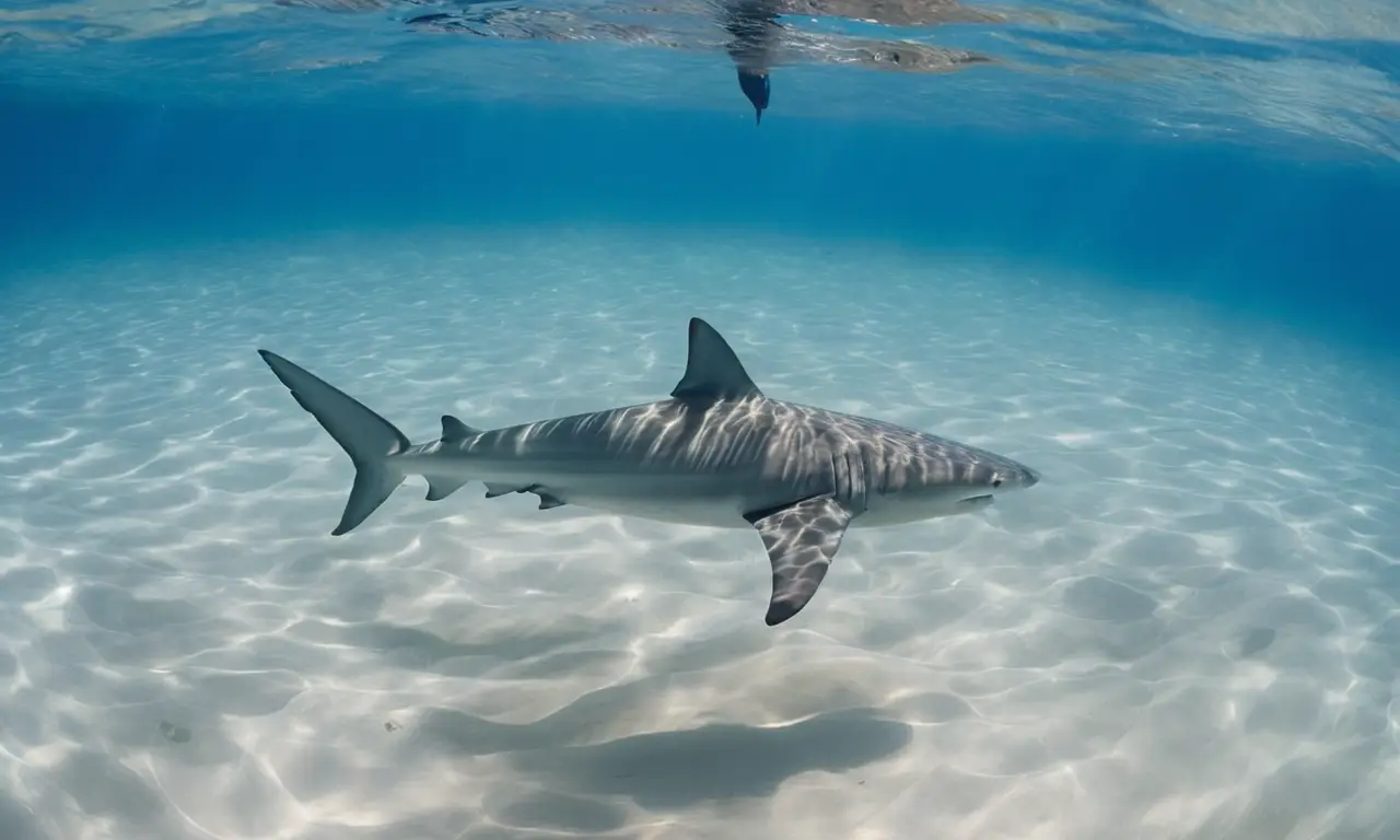 Tiburón elegante en un océano azul radiante