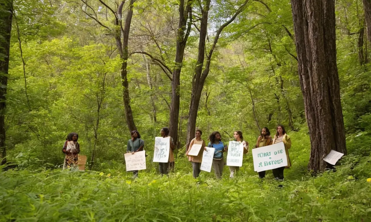 Activistas en un bosque, unidos por la naturaleza