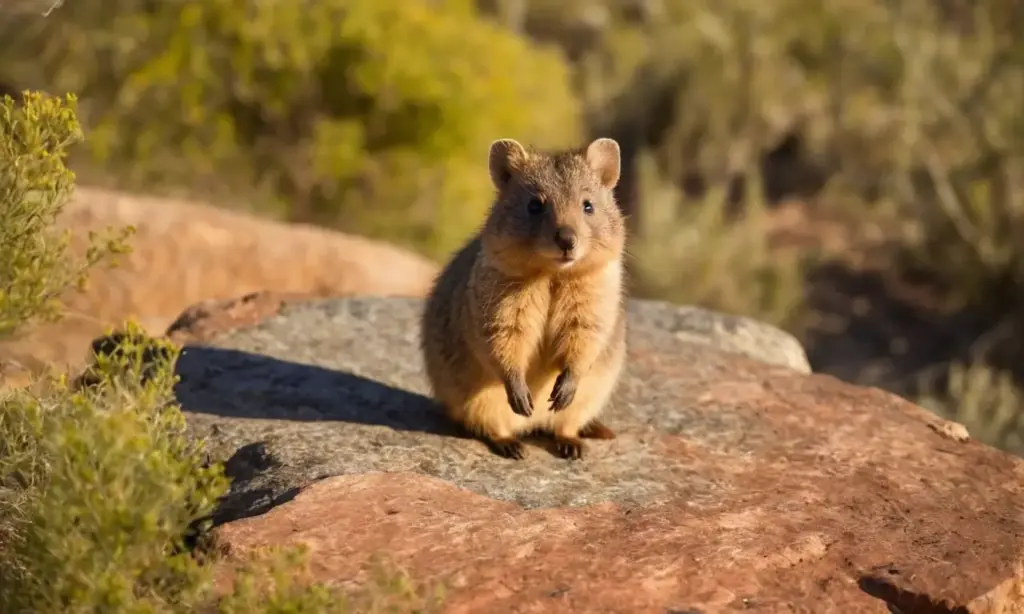 Quokka curioso en un tranquilo paisaje natural