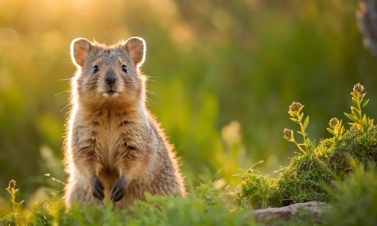 Quokka feliz en un entorno vibrante y peligroso