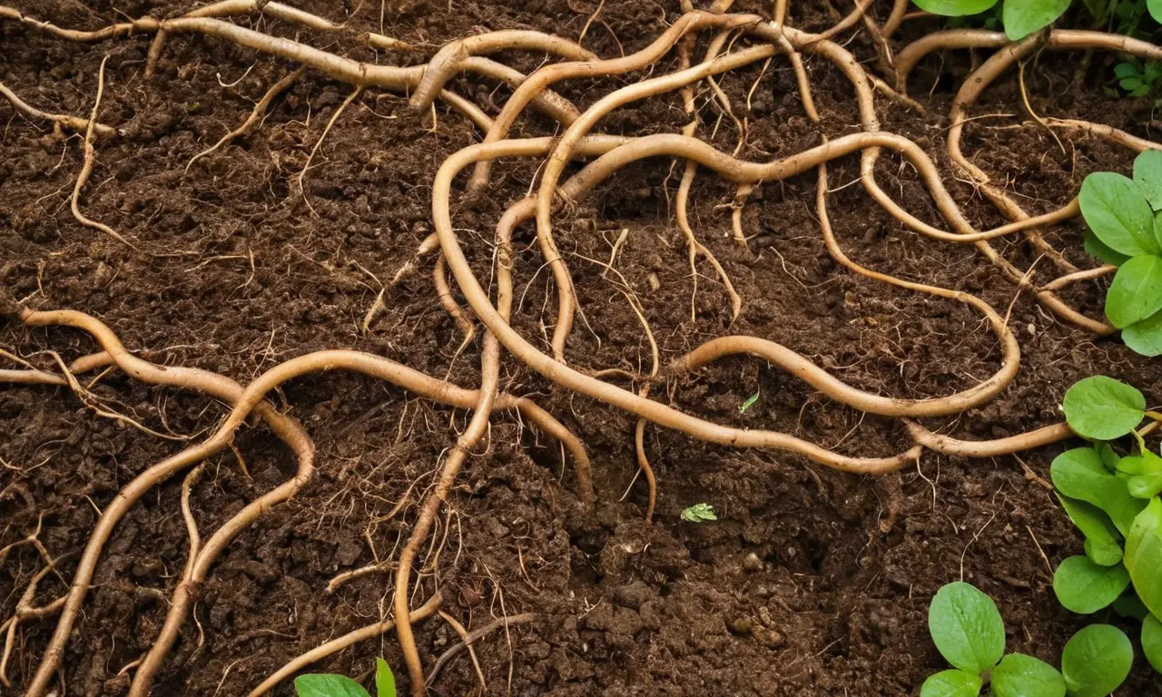 Sistema de raíces de planta en suelo
