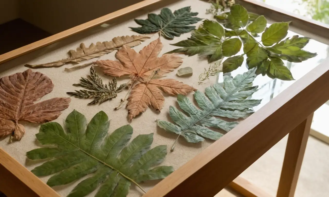 Laboratorio iluminado con fósiles y flora