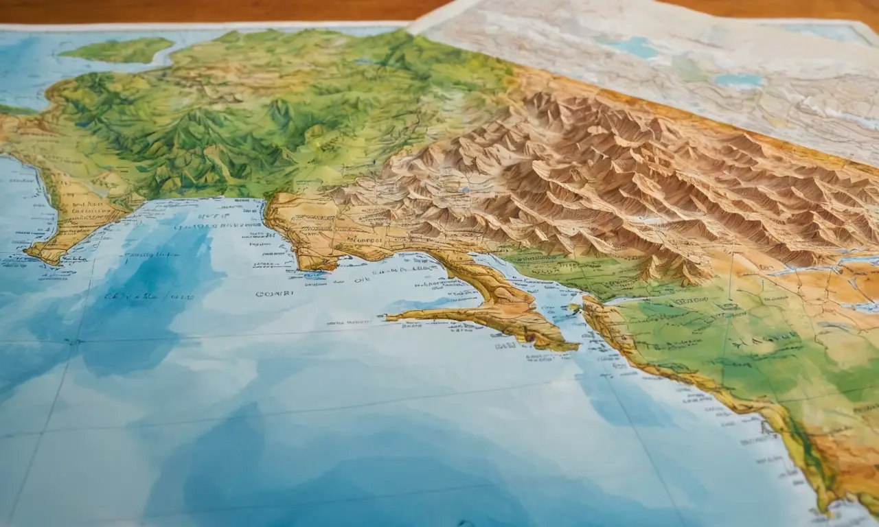 Mapa detallado sobre mesa de madera