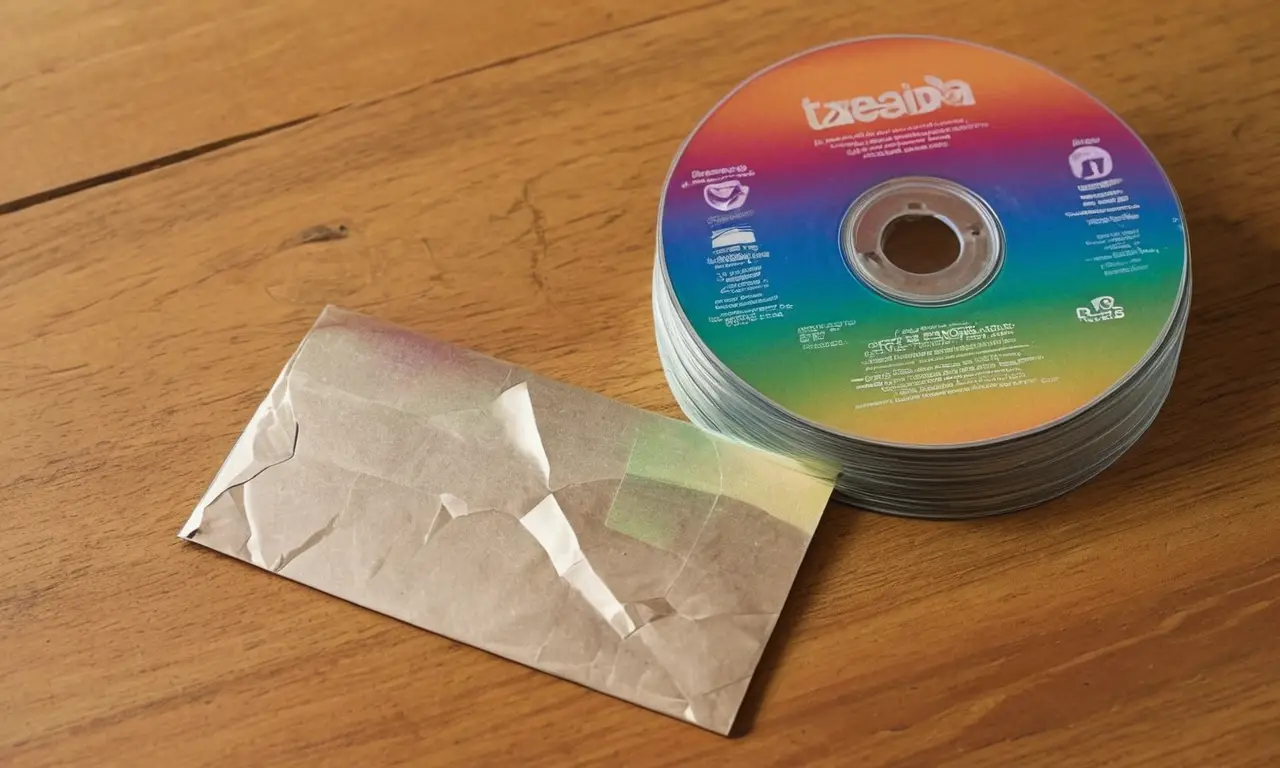 Discos brillantes sobre mesa de madera