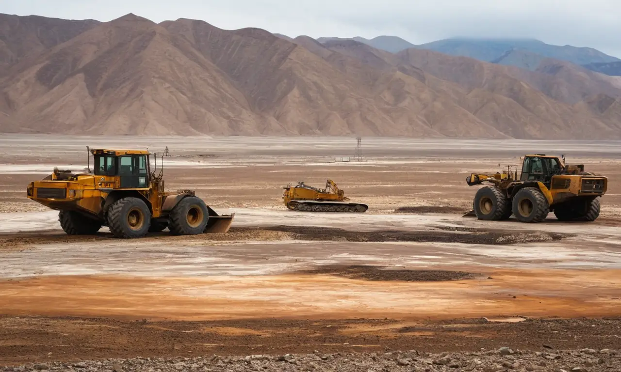 Paisaje desolado con contaminación y maquinaria