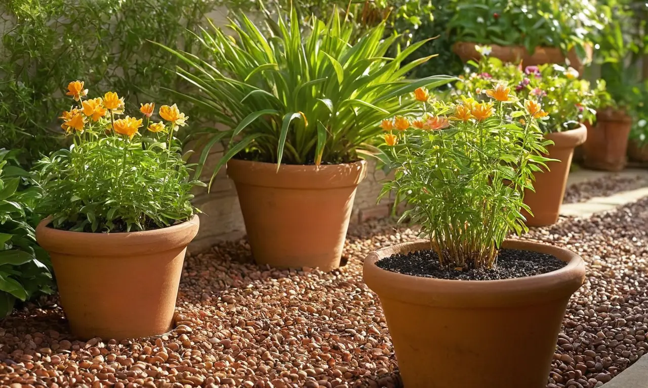 Jardín soleado con plantas y luces brillantes