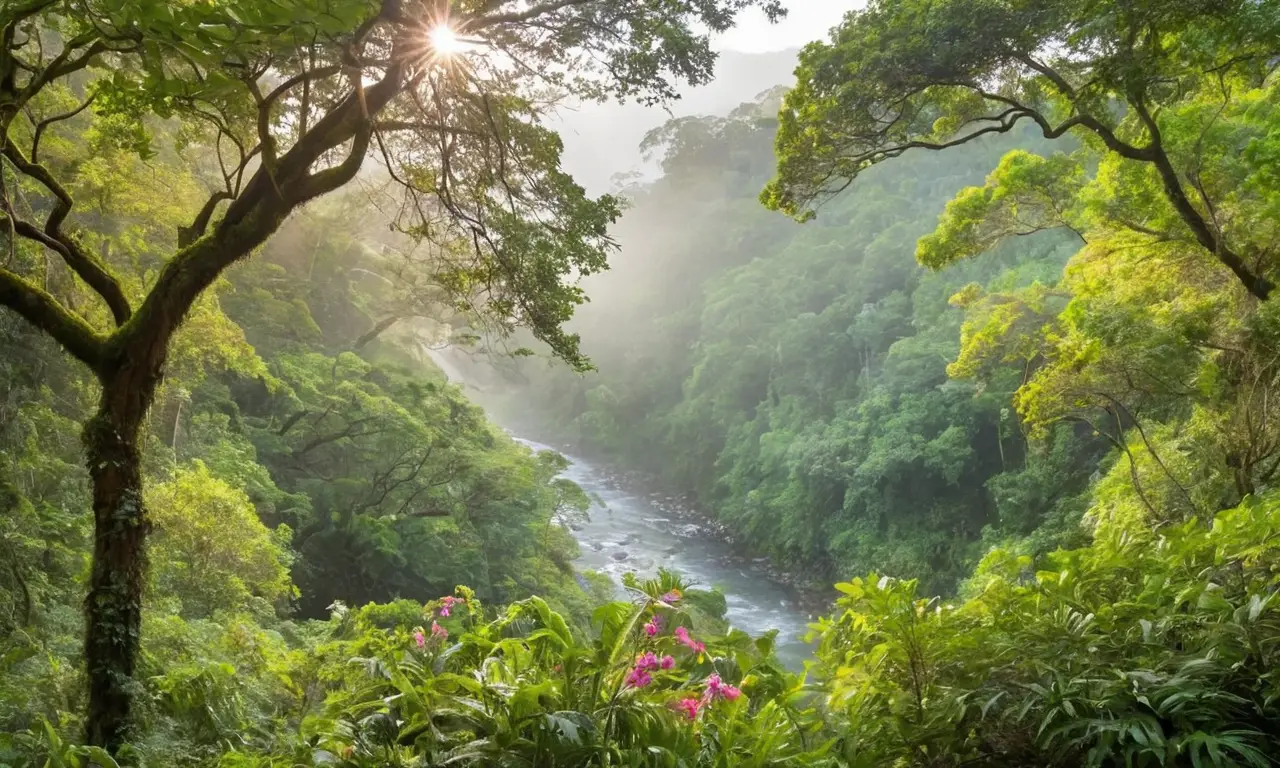 Bosque tropical vibrante, rico en biodiversidad