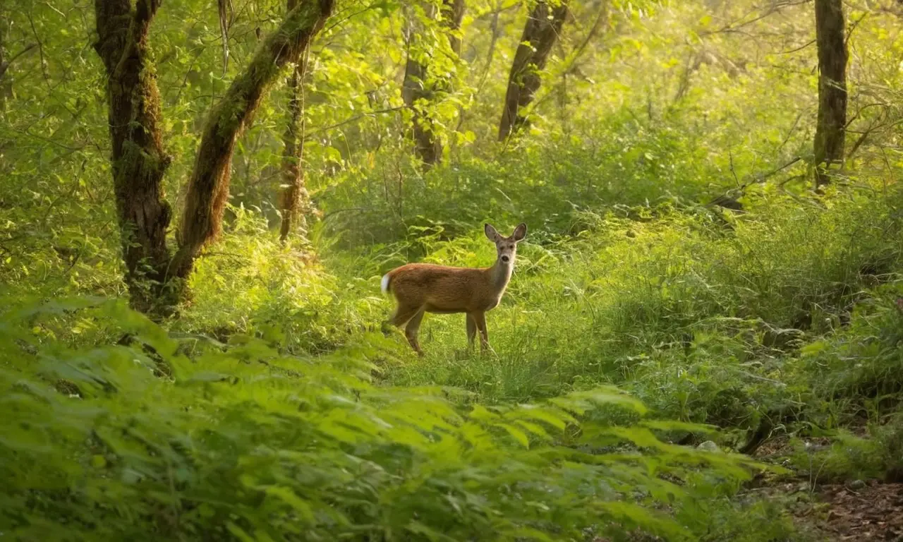 Bosque vibrante con fauna y flora diversa