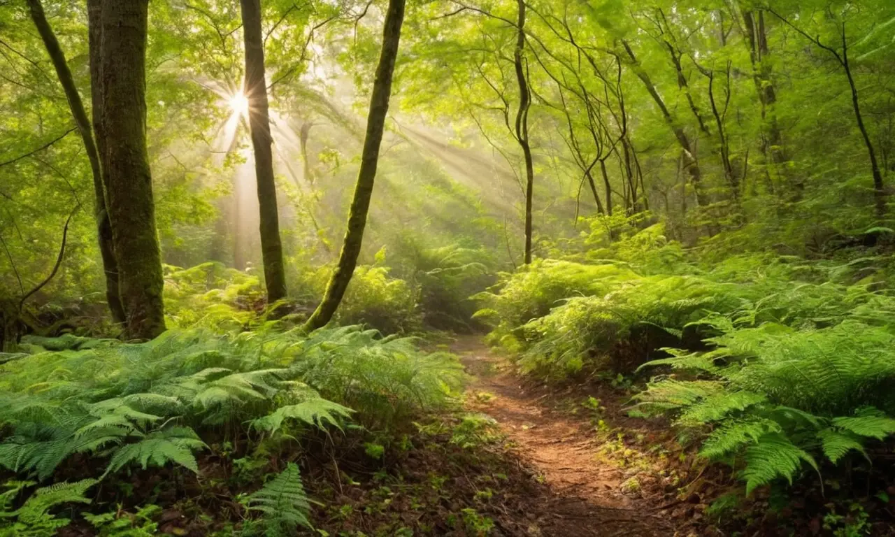 Bosque vibrante con luz y diversidad natural