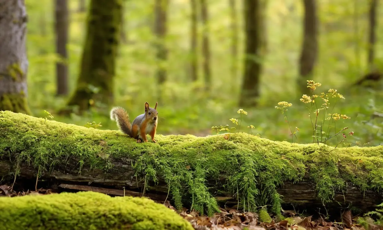 Bosque denso con vida y colores vibrantes