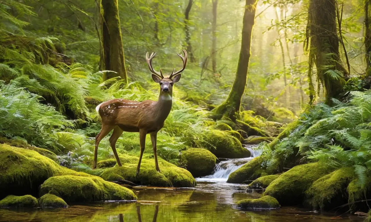 Bosque vibrante con vida silvestre y luz