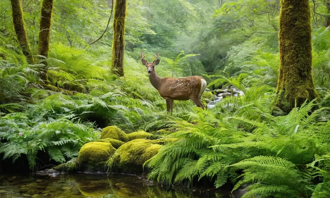 Bosque vibrante con fauna y flora diversa