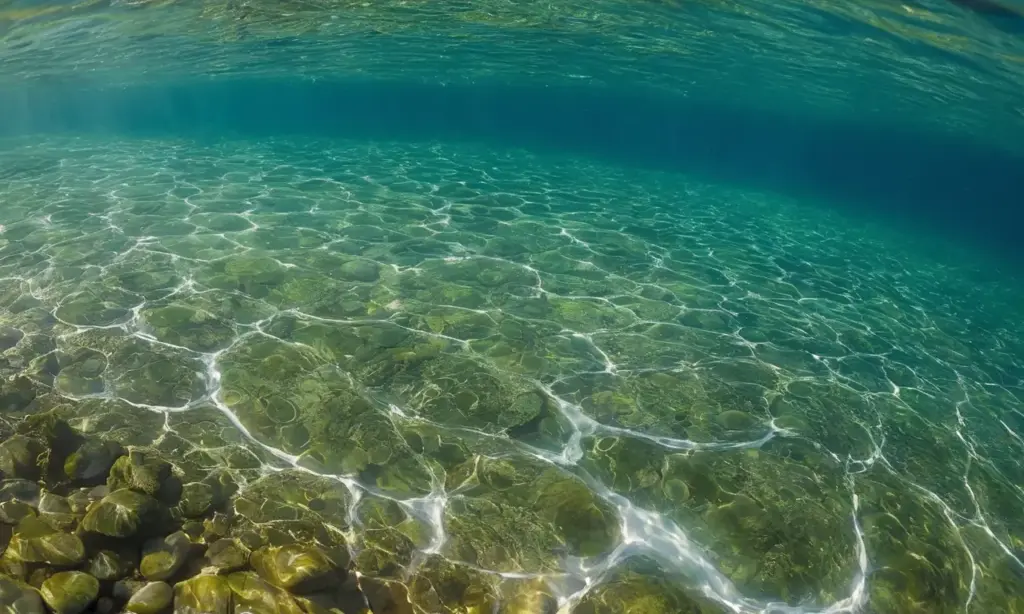 Agua clara con remolino y luz danzante