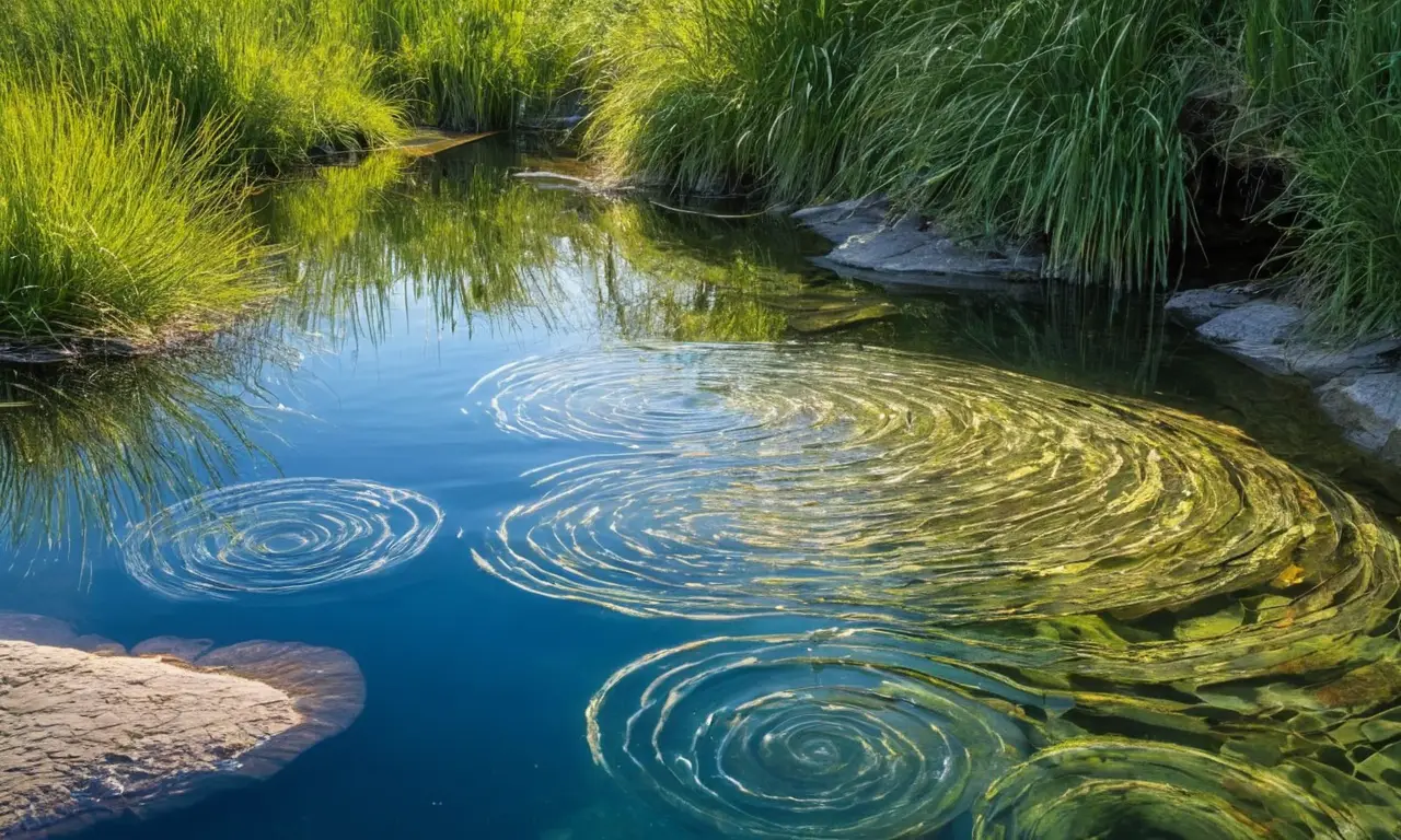 Vórtice en lago azul, movimiento y luz