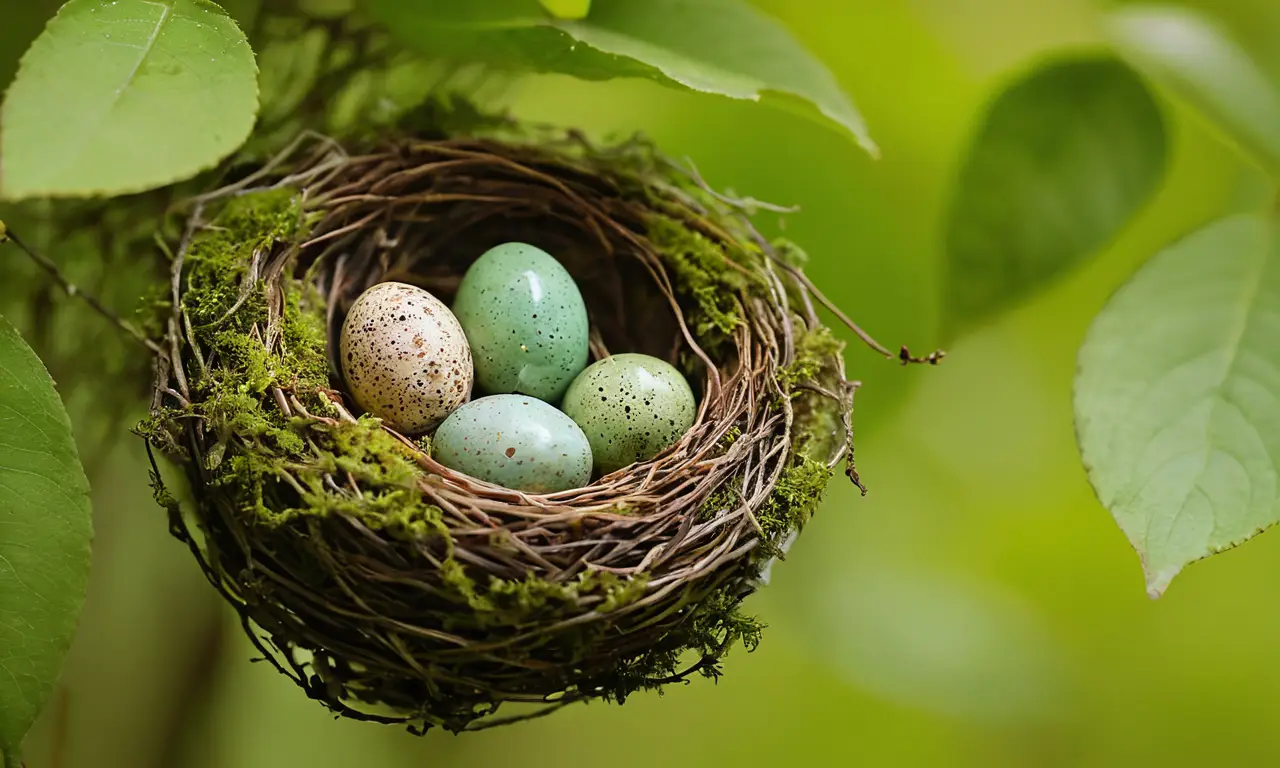 Nido de colibrí con dos huevos