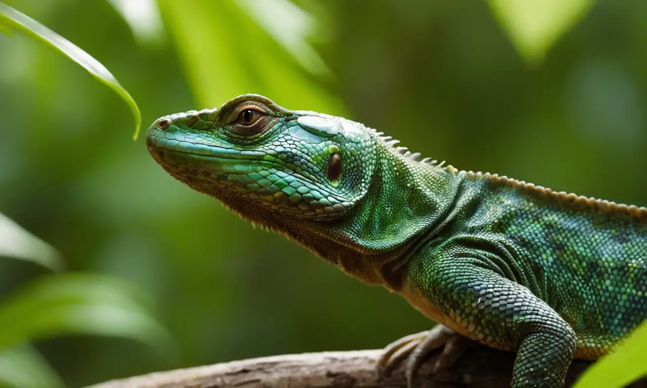 Reptil en jungla destaca entre sombras y luz