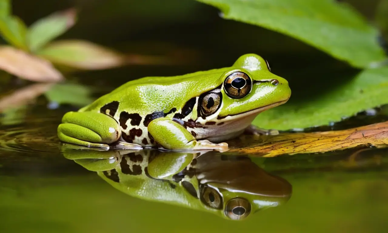 Rana verde brillante en un entorno sereno