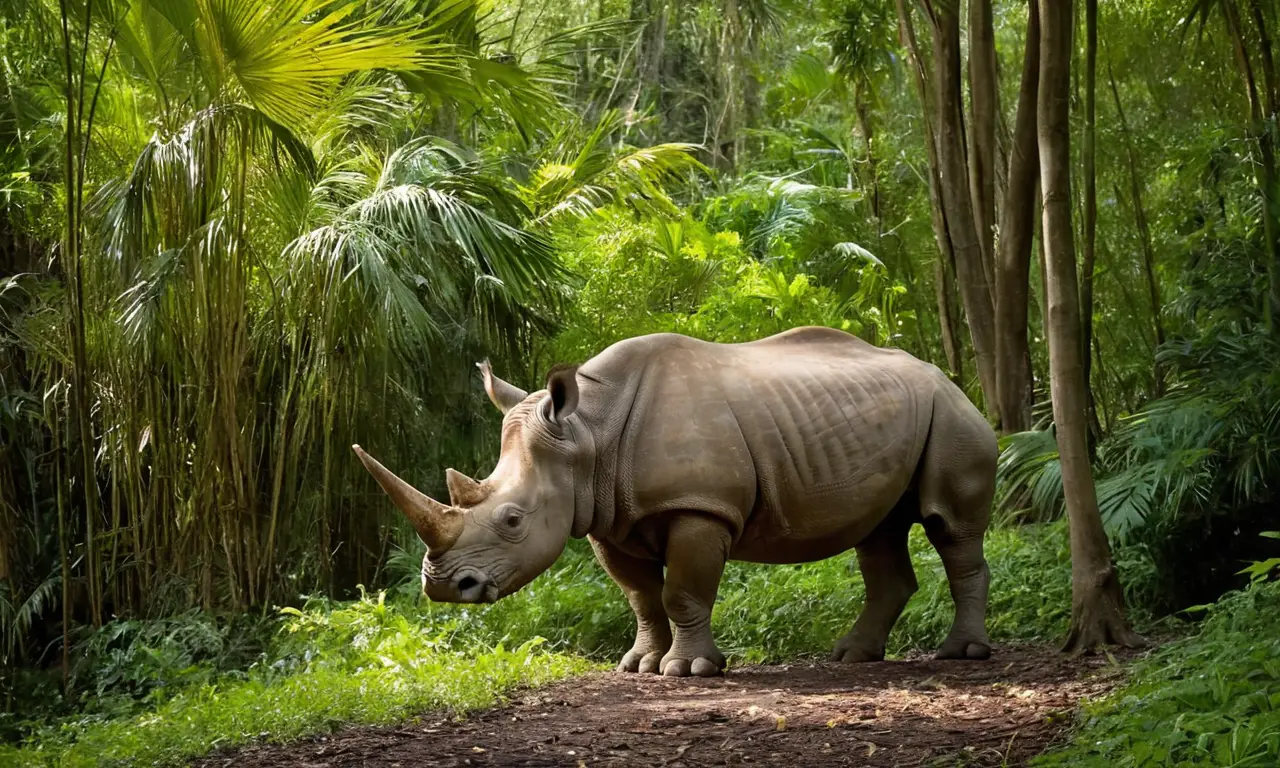 Rinoceronte javanés en vibrante jungla amenazada