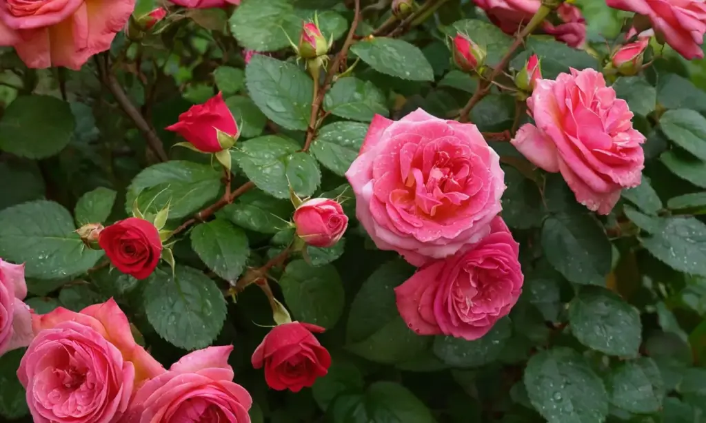 Jardín vibrante con rosas y detalles sutiles
