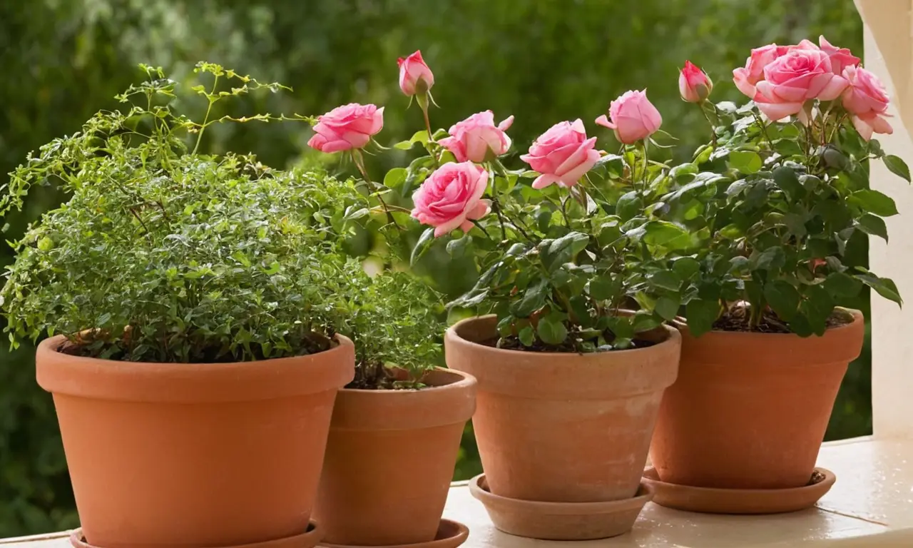 Rosas vibrantes en un balcón soleado