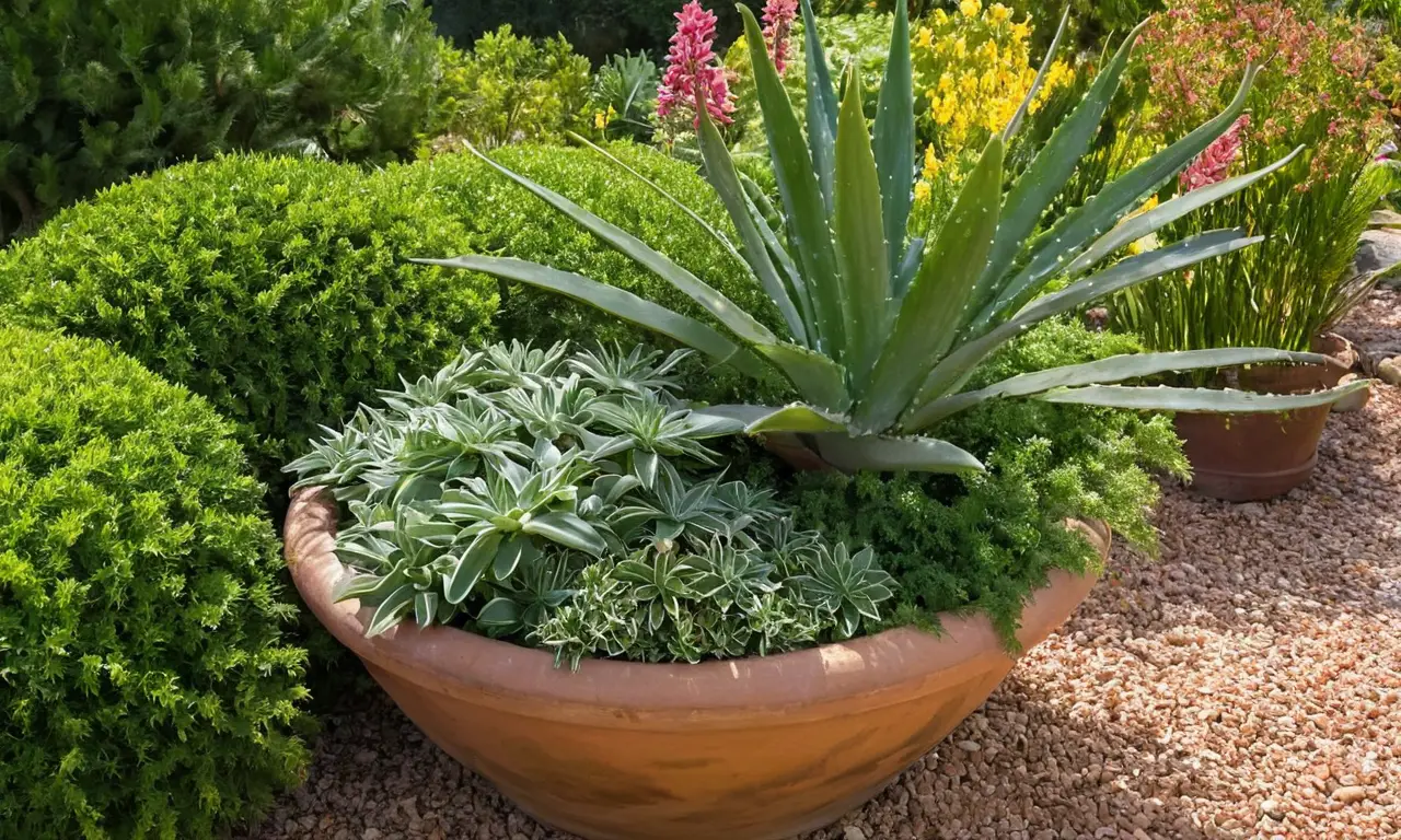 Jardín medicinal con aloe vera vibrante y soleado