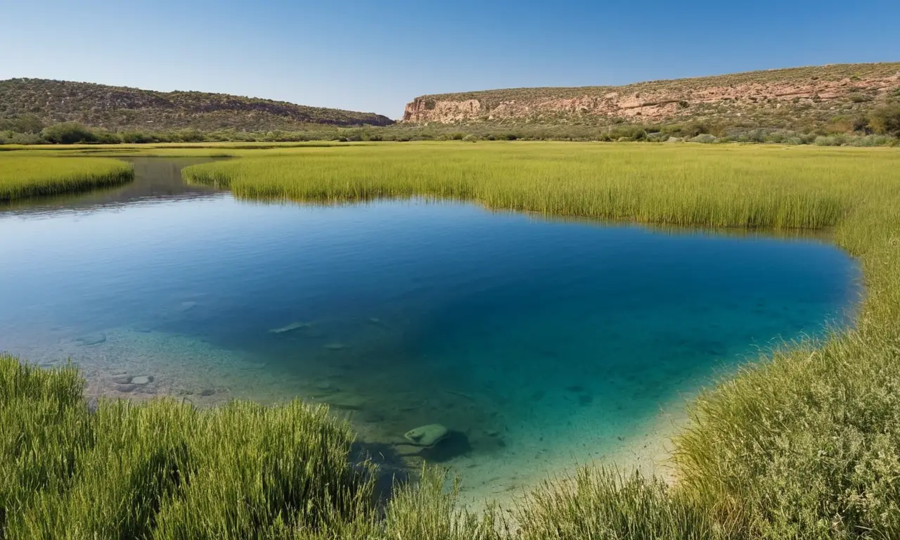 Reflejos y vida en un paisaje salino