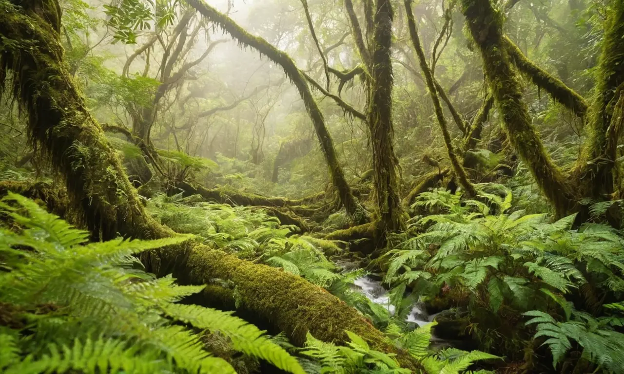 Selva vibrante con fauna y luz filtrada