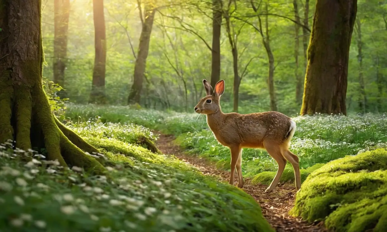 Escena de bosque vibrante con vida silvestre