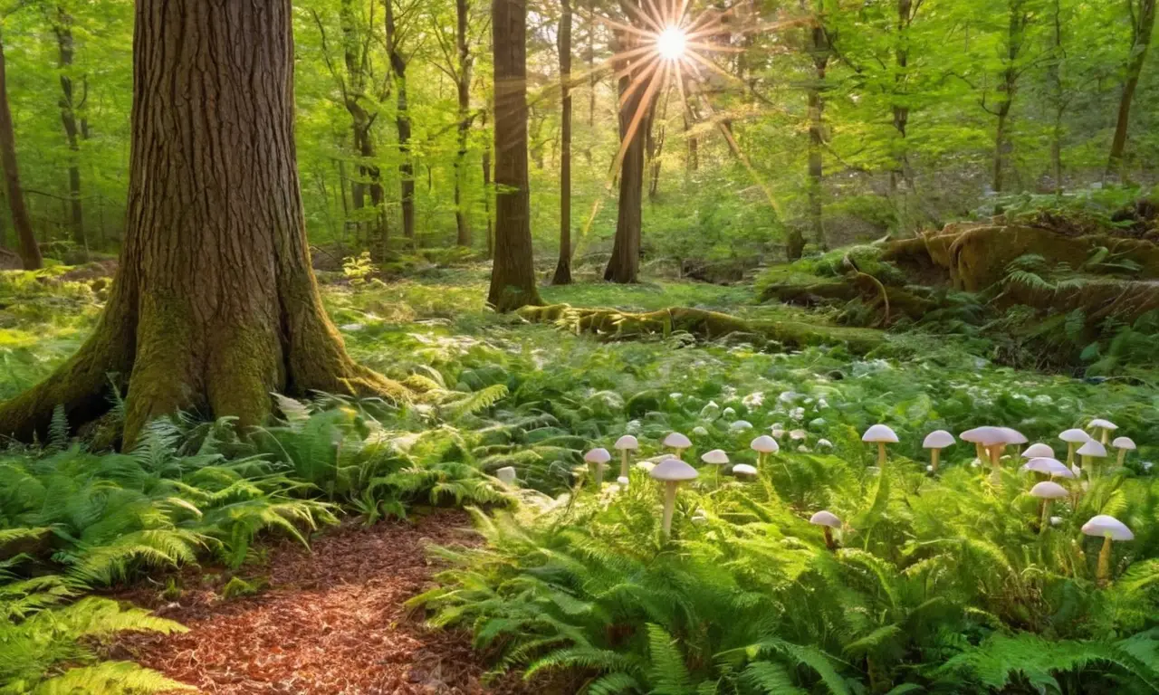 Escena forestal vibrante con vida y luz