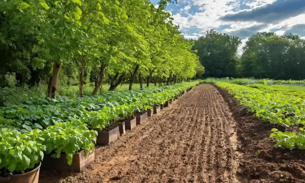Campo verde con plantas de papa brillantes