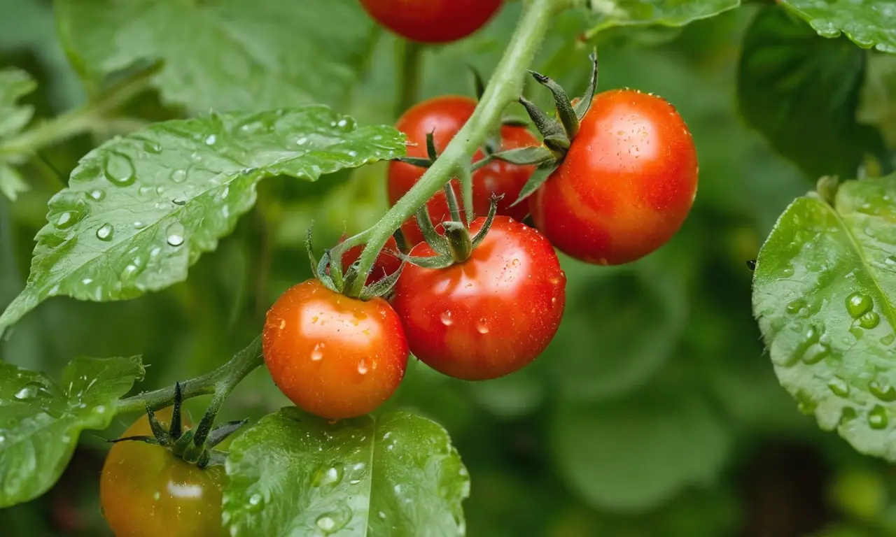 Huerto vibrante con tomates rojos y verdes