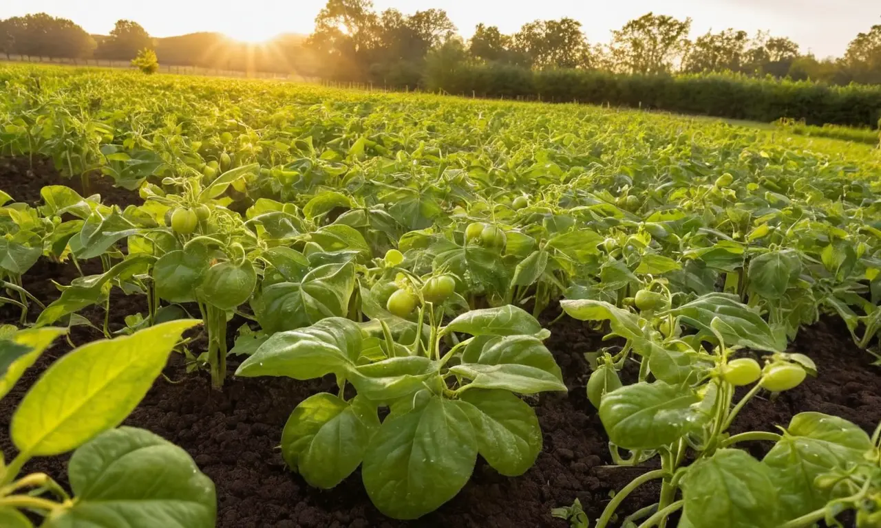 Jardín vibrante con tomates y naturaleza tranquila